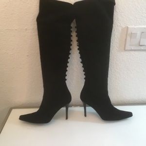 Via  Spiga sexy over the knee black suede boots back button detail